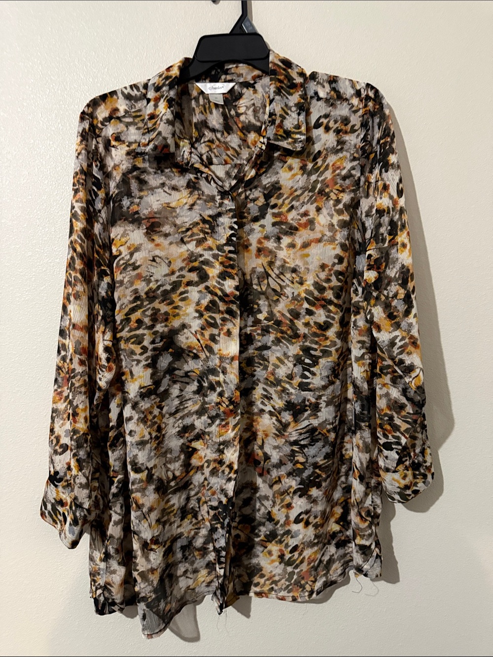 CJ Banks Multicolor Abstract Button-Front Blouse